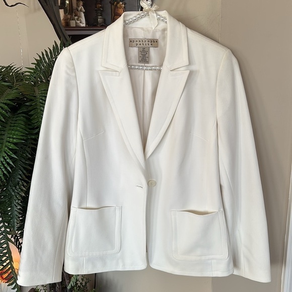 Apostrophe Petite White Buttoned Blazer Tailored Suit Jacket Lined Office Spring - Picture 11 of 14